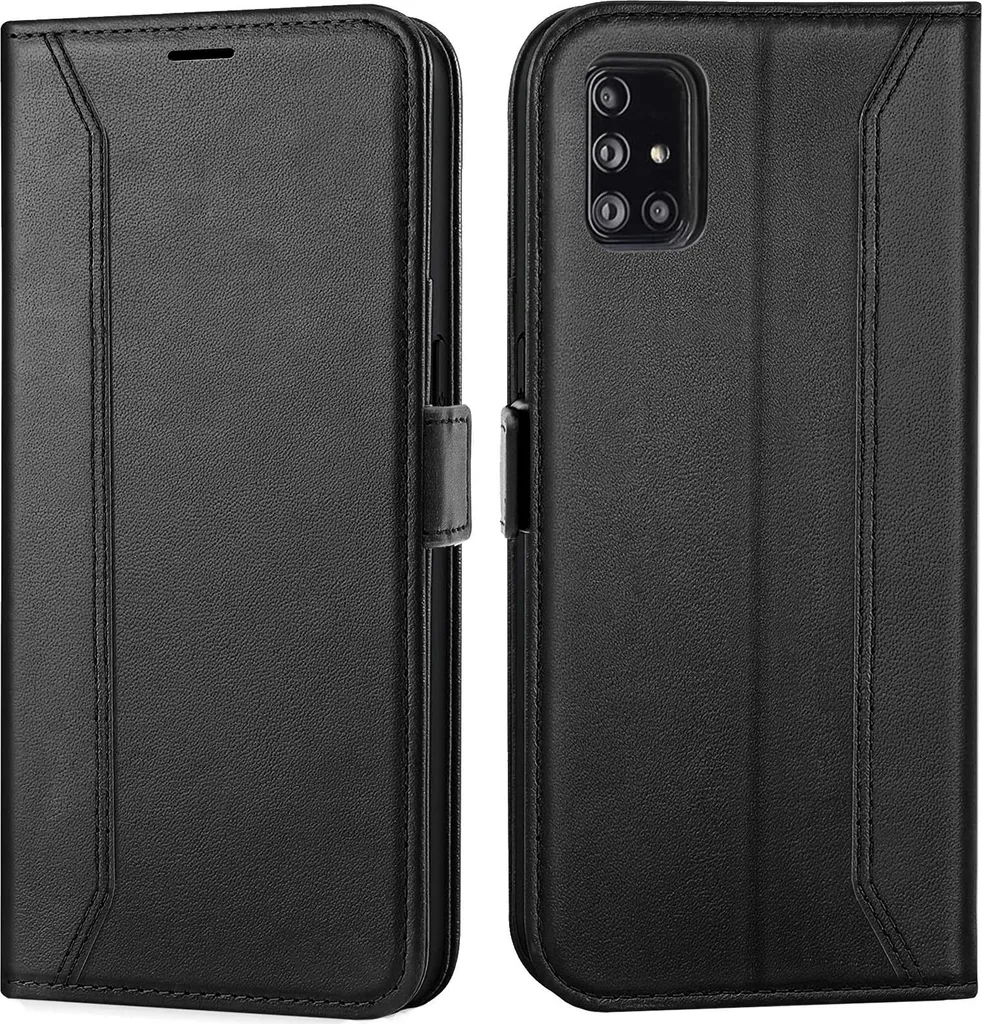 Custodia a Libro Samsung A51: Cover Flip Case Nero in Pelle PU Premium