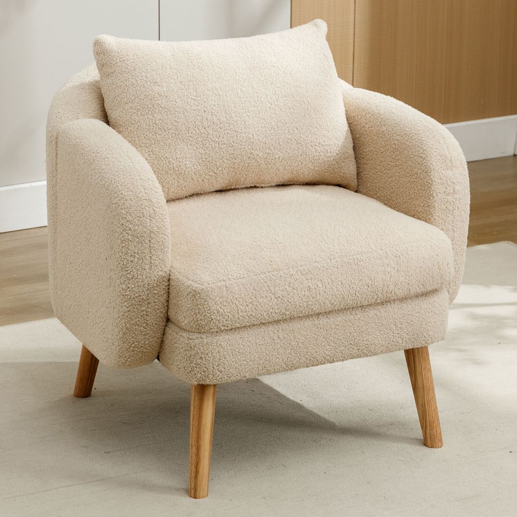 STILVORA Relaxsessel mit Kissen, schlichter Teddy-Samt-Sessel mit Massivholz-Beinstuhl mit Filzschutzpolstern, Schwammsitzkissen mit einer Dicke vo...