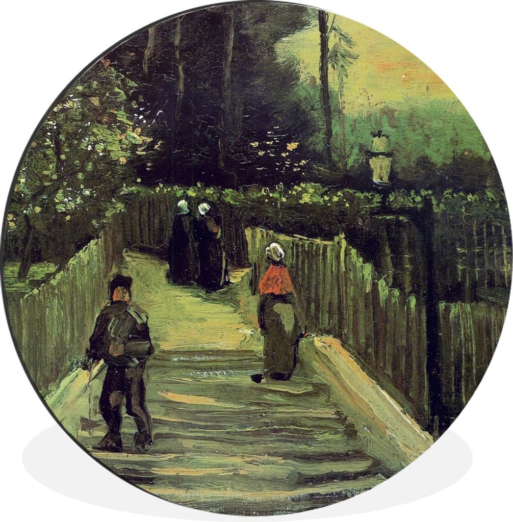 MuchoWow Aluminium Wandkreis Schräger Weg in Montmartre - Vincent van Gogh Ø 60 cm Wanddeko Modern Wohnzimmer - Wand Kreis - Wandbild - Schlafz...
