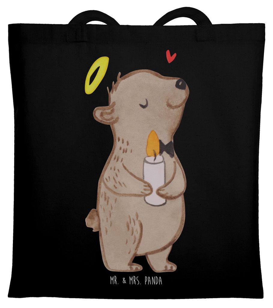 Mr. & Mrs. Panda Shopping Tasche Bär Kommunion Mädchen - Schwarz - Geschenk, totebag, Gott, Laptoptasche, Tote Bag, Einkaufstüte, Liebe, Glauben...