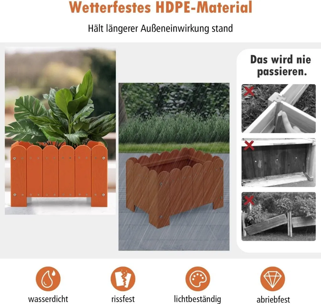 Ensemble de Jardinières en PEHD Orange 45x32x30 cm Résistant au Gel