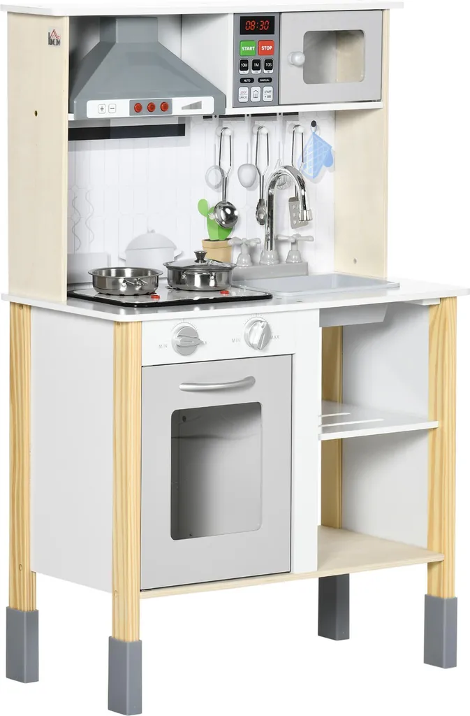 Cuisine bois enfant sans piles - Jouet éducatif blanc en MDF et Pin 93cm