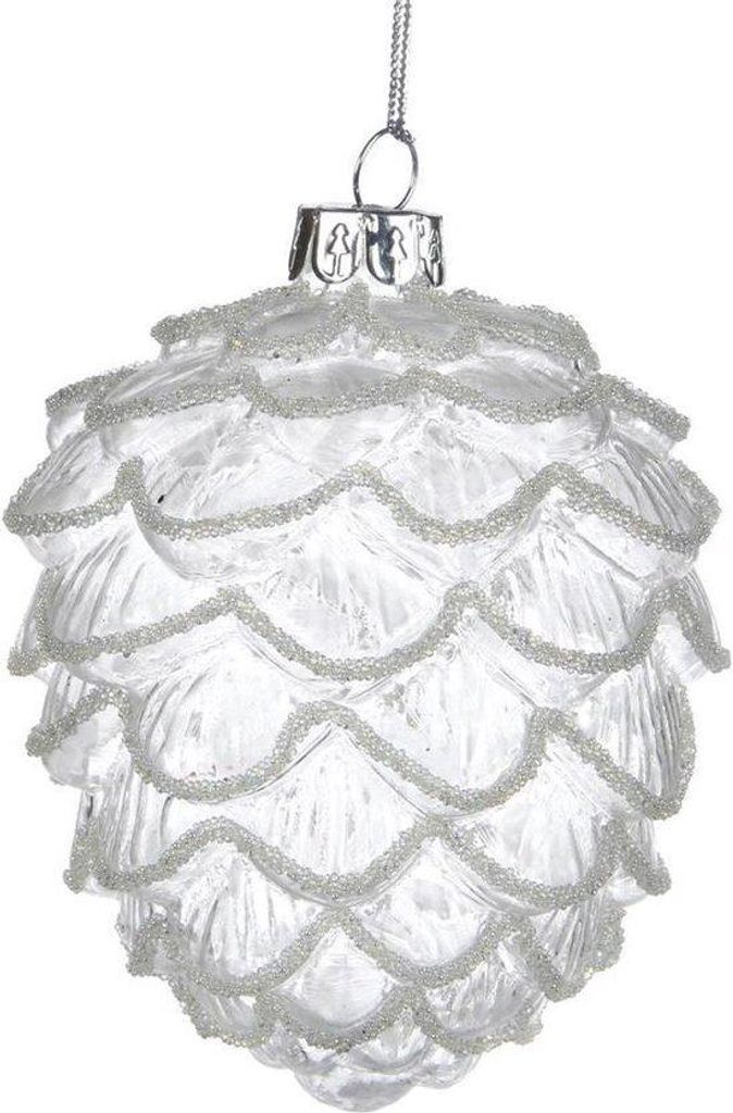 Weihnachtskugel aus weißem Glas, Tannenzapfen, weiß, Höhe Produktbild 
