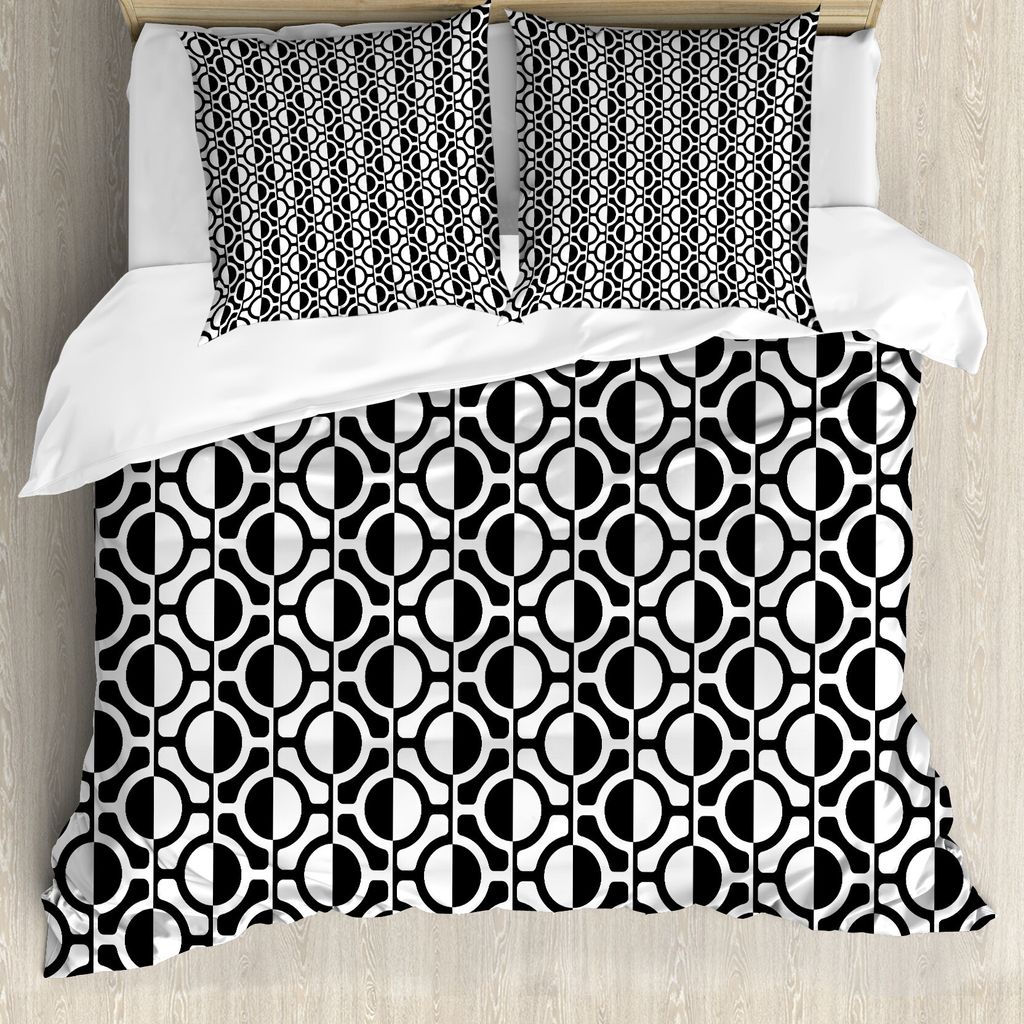 ABAKUHAUS Schwarz und weiß Bettbezug, Gitter-Muster, Milbensicher Allergiker geeignet mit Kissenbezügen, 155 cm x 220 cm - 80 x 80 cm, Schwarz-Weiss
