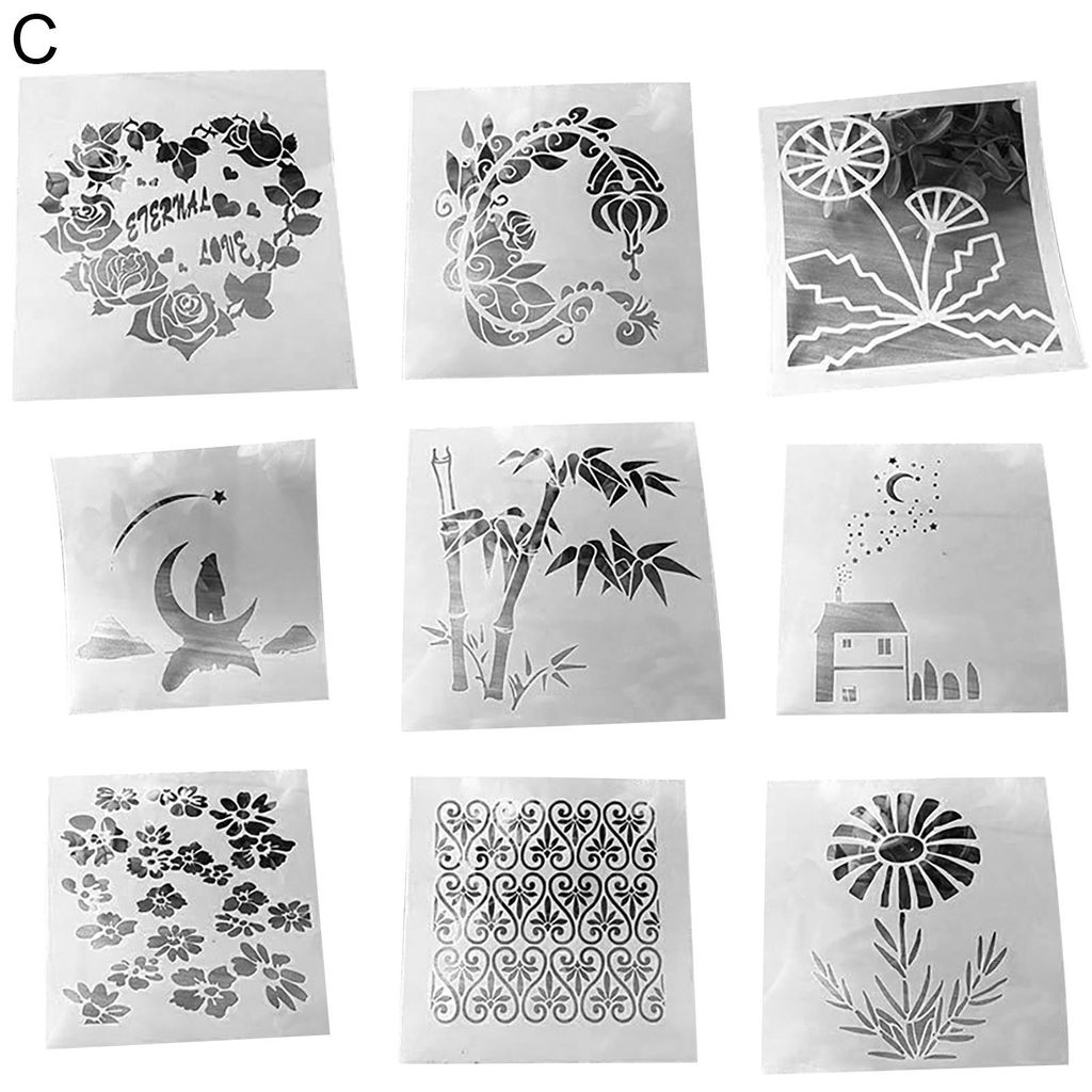 1 Set Malschablone Blumenmuster Multifunktionale PET-Papier-Bastelvorlage für Wandkunst C