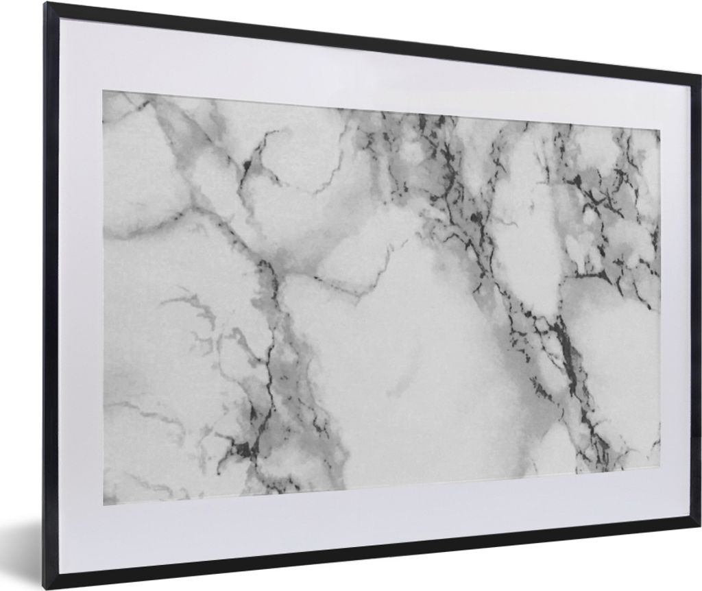 MuchoWow Gerahmtes Poster Marmor - Stein - Weiß - Grau - Schwarz - Marmoroptik 60x40 cm - Poster mit Schwarzem Bilderrahmen Wandposter Rahmen Fo...