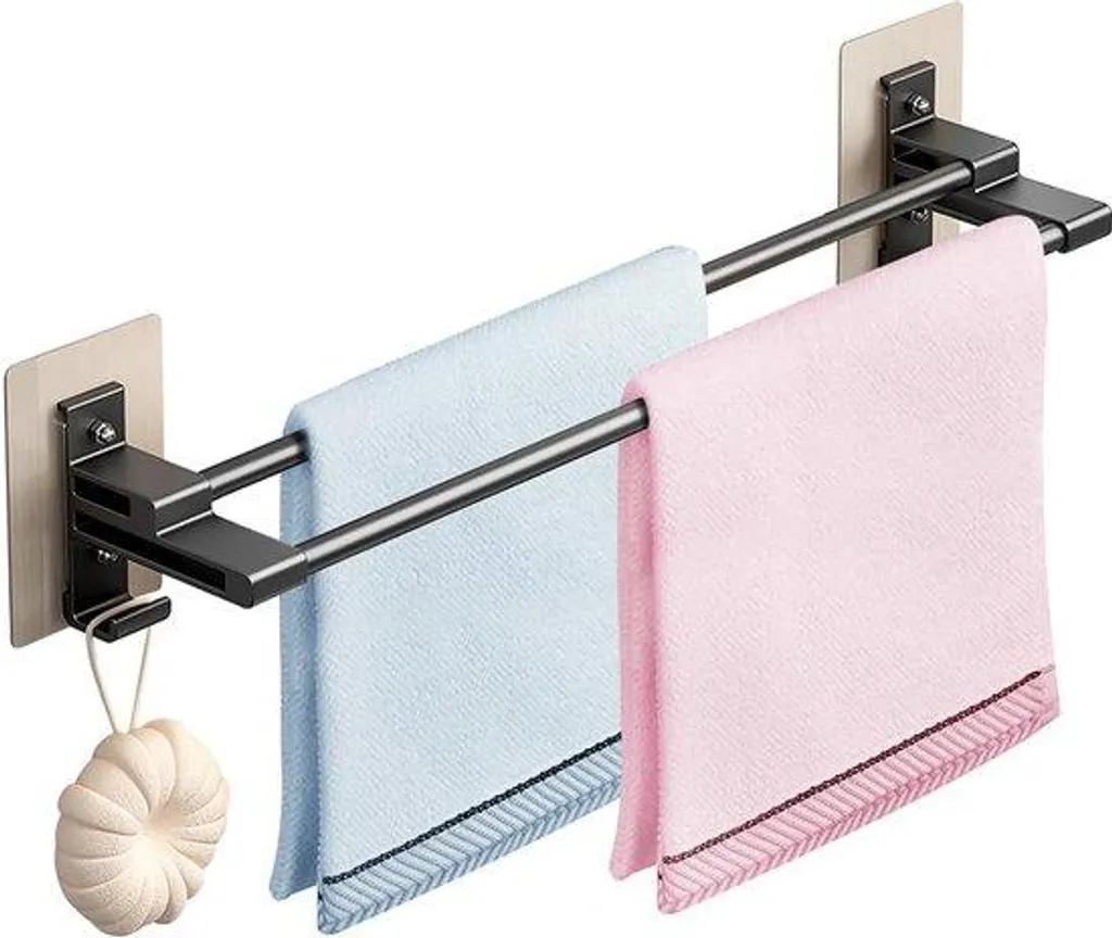 Porte-serviettes anticorrosion noir sans perçage avec double barre