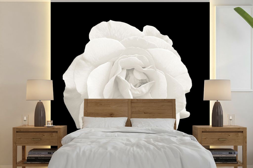 MuchoWow Fototapete für Wohnzimmer oder Schlafzimmer Wandtapete Vinyl Motivtapete Rosa - Schwarz - Weiß - 220x220 cm - Tapeten