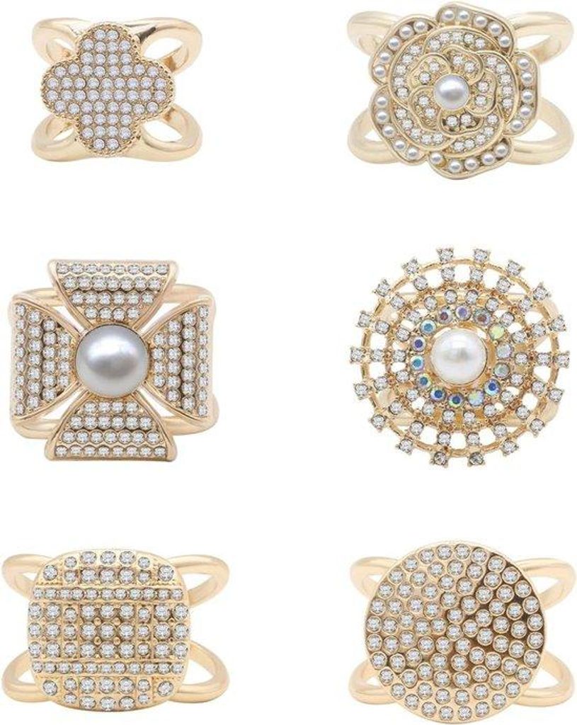 6er Scharnierklammern mit drei Ringen für Seidenschals - einfacher Stil - dekorativ - Damen und Mädchen