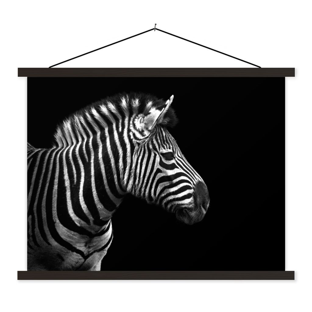 MuchoWow Textilposter Zebra - Schwarz - Weiß - Porträt - Tiere 60x45 cm mit schwarzem Rahmen - Poster Schlafzimmer