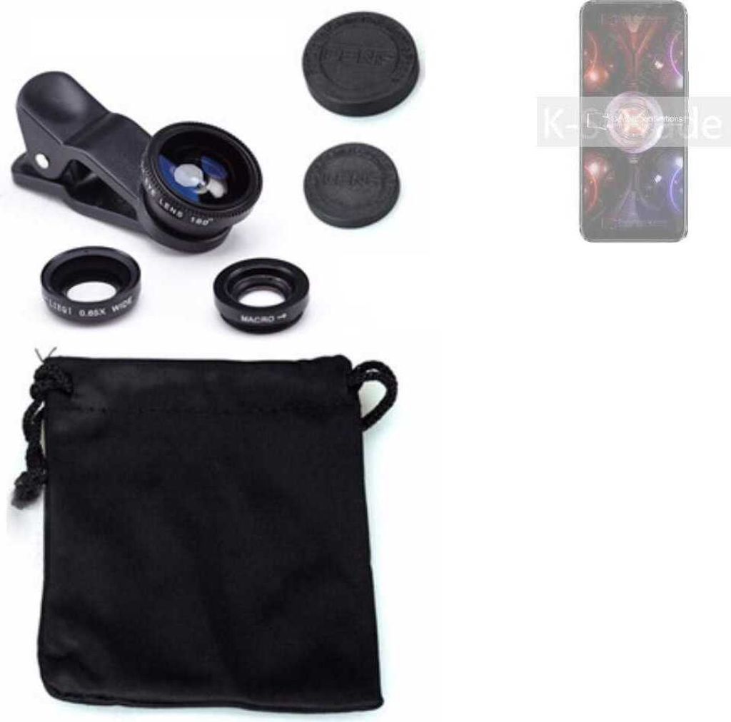 K-S-Trade Smartphone Kamera Linsen Set Kompatibel mit Asus ROG Phone 5s 3in1 Clip-On Kamera Adapter Macro Weitwinkel FishEye Fischauge Objektiv Linse