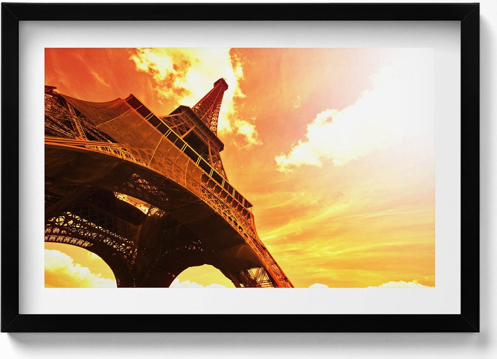 Attraktion Eiffelturm in Paris– Wandbild mit Rahmen – Gerahmtes Bild – Wanddekoration – 60x40 cm – Schwarz Rahmen