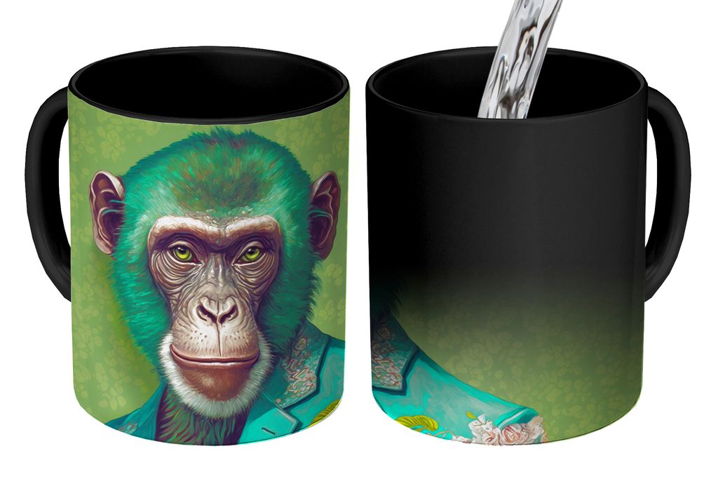KitchenYeah Zauber Tasse Zaubertasse Magic Affe - Colbert - Blumen - Neon - Porträt 350 ml Farbwechsel Becher Geschenk Geschenkidee - Magic-Tass...