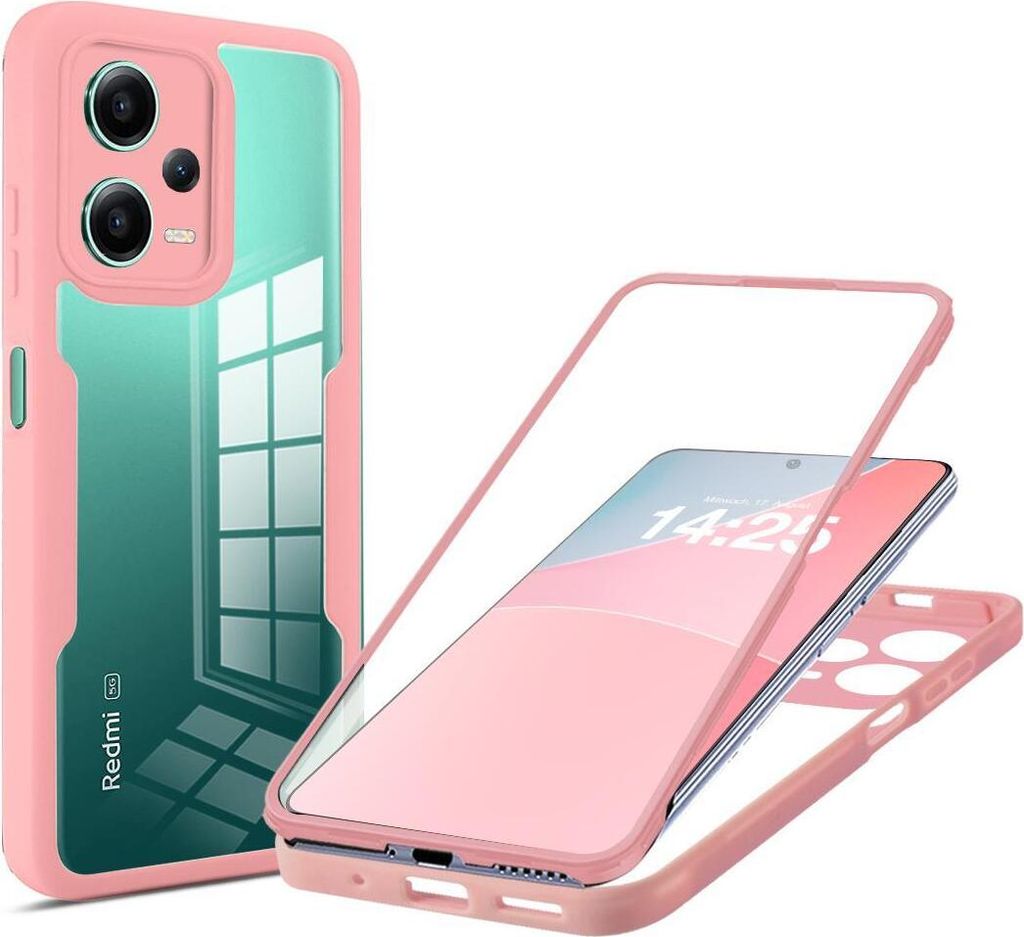 360 Grad Handyhülle für Xiaomi Redmi Note 12 Pro+ 5G Full Cover Rundum Schutz Farbe: Rose