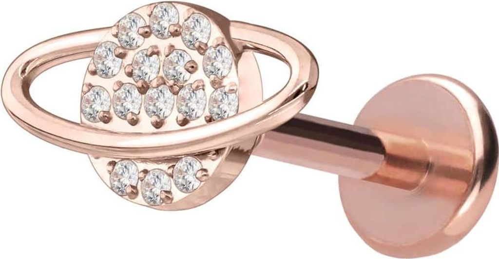 Ohrpiercing, Nasenpiercing Titan Labret mit Push Fit KRISTALLPLANET RoséGold Stablänge: 8mm | Stabstärke: 1mm