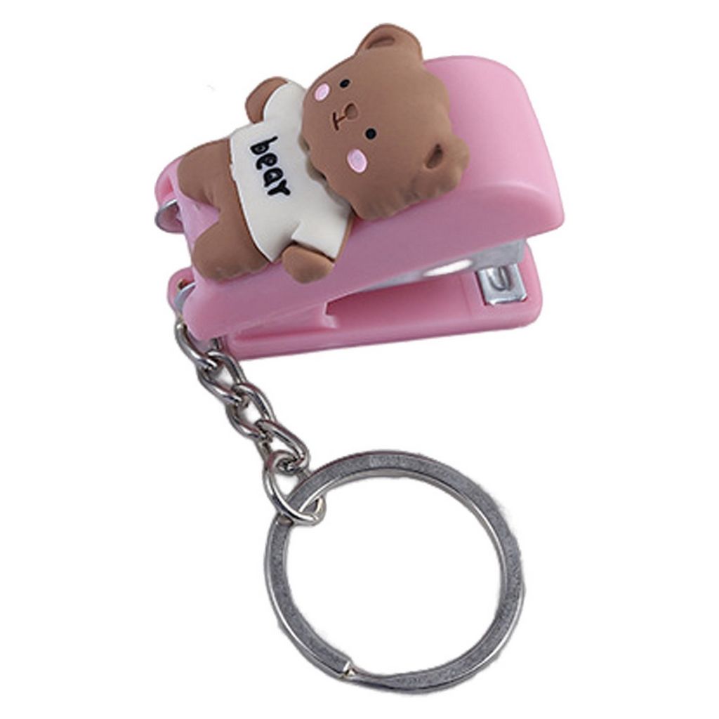 Student Stapler Macaron Farbe hohe Effizienz Schnellbindung Schlüsselkette Design Netter Cartoon Mini Staplermaschine für die Schule-Rosa A