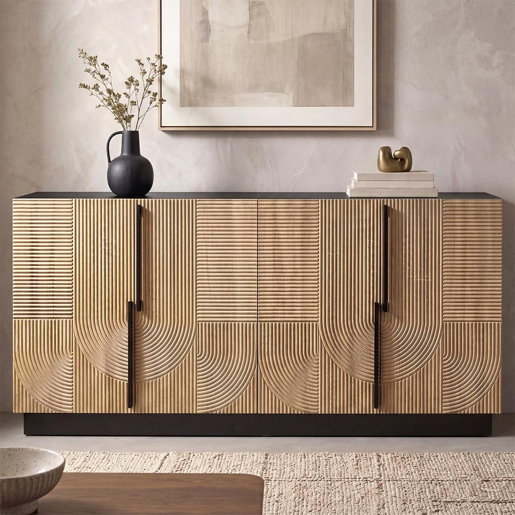 Wohnzimmerschrank mit 4 Türen und Relieffront Produktbild 