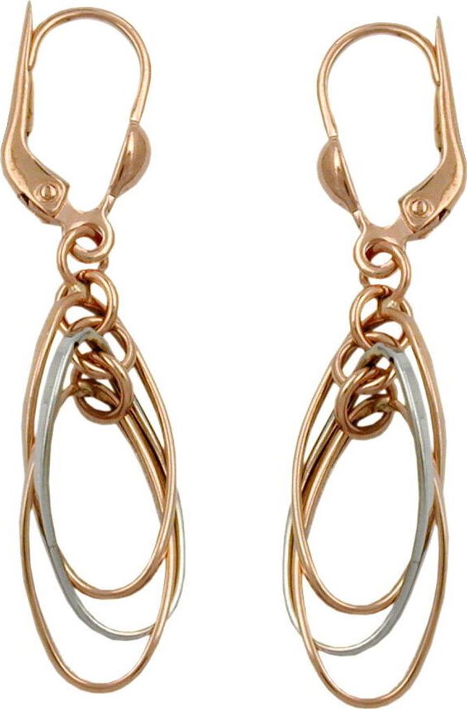Ohrringe Ohrhänger mit Brisur jeweils 3 Ovale 375 Gold Gelbgold Rotgold Damen