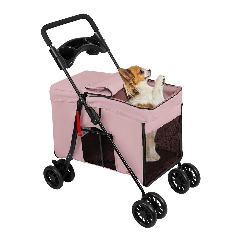 2 in 1 Hundewagen Hundebuggy klappbar für Hunde & Katzen,Rosa