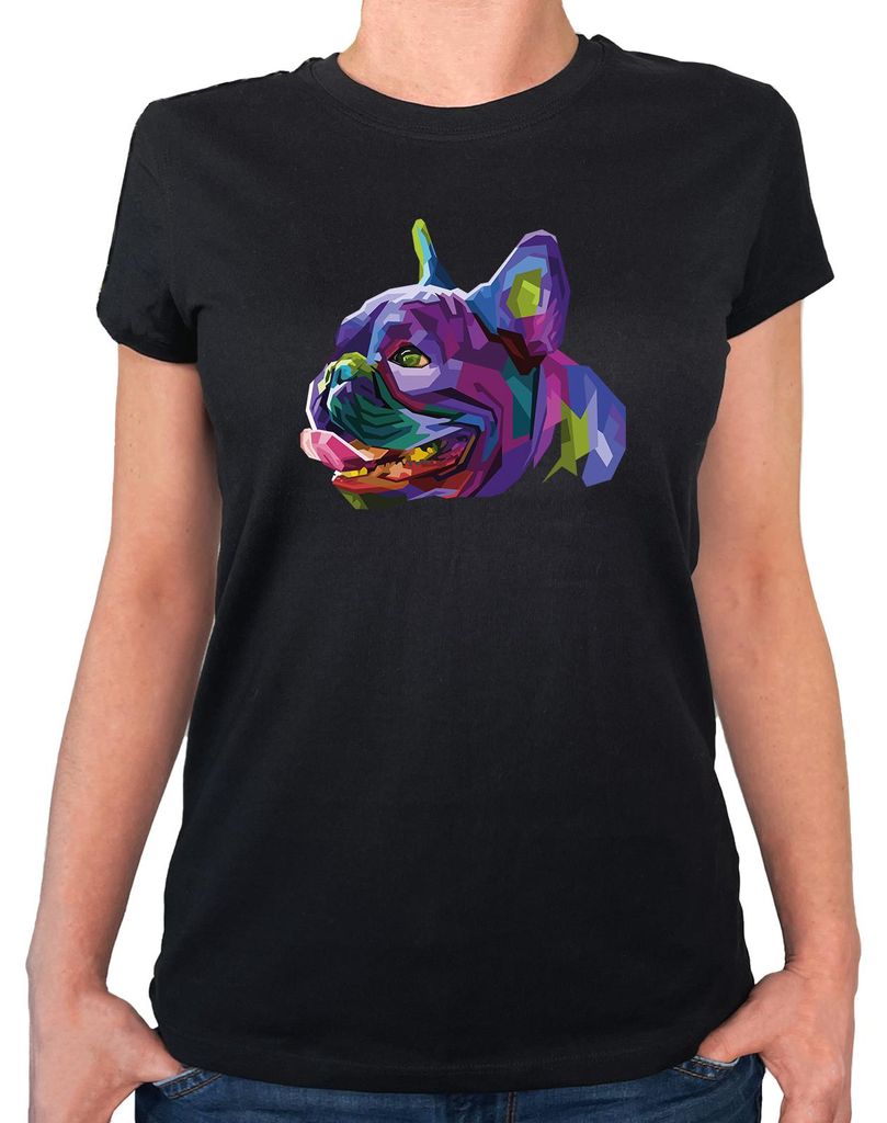 Huuraa Damen T-Shirt Mops Colorful XS Black Bio Baumwolle Fairtrade Damenshirt Geschenkidee