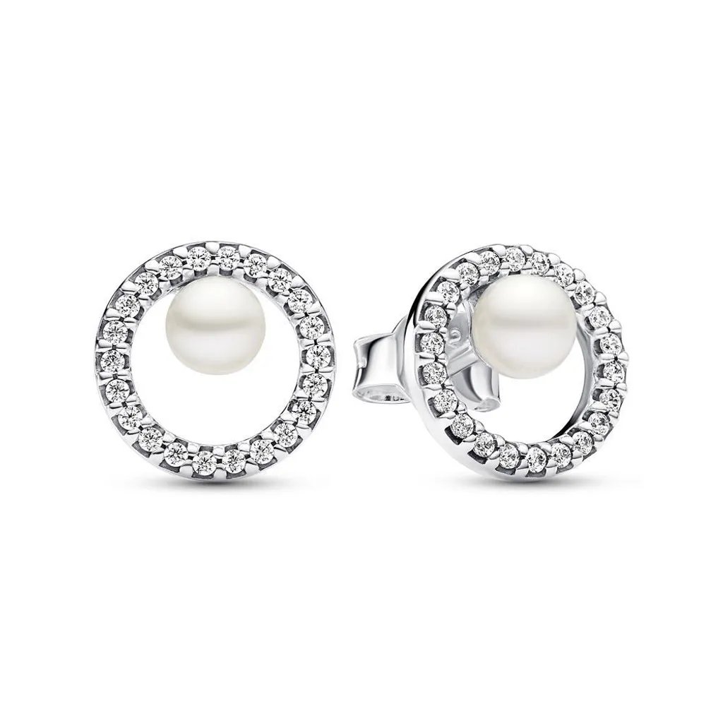 Boucles d'oreilles Pandora Argent 925 et Perle avec Pavé Zirconium