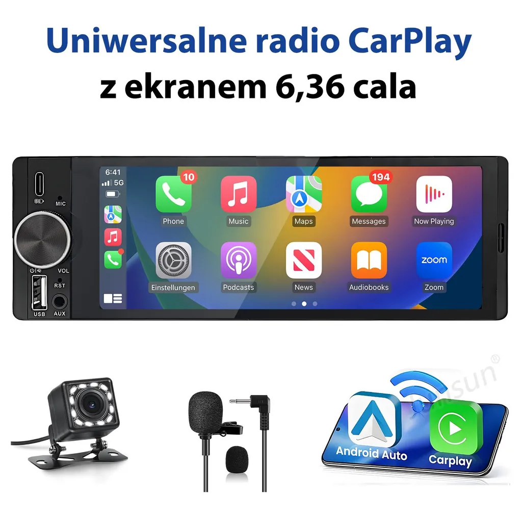 Autoradio GPS 1 DIN avec écran tactile pour navigation CarPlay et Android