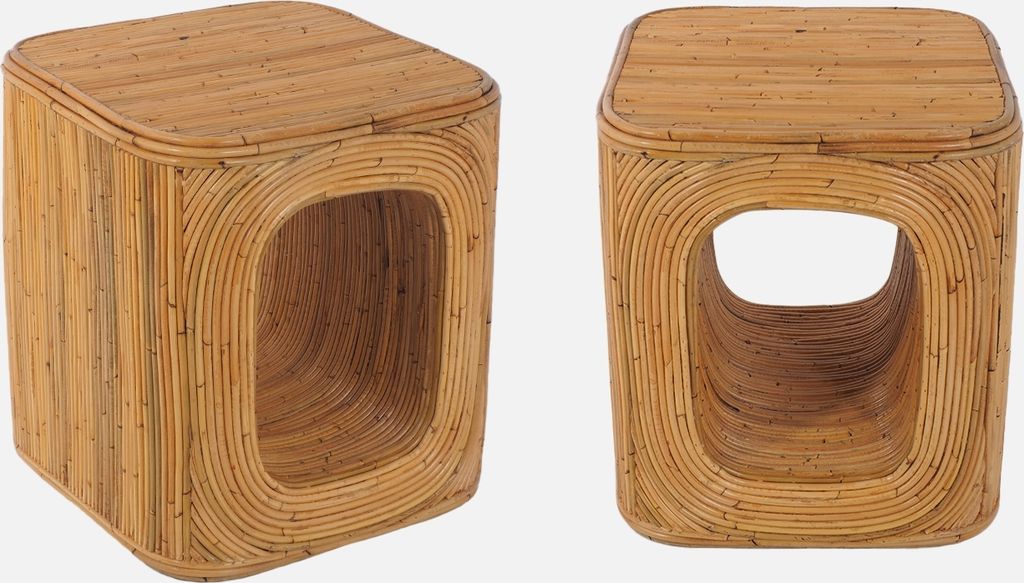 sweeek - 2er-Set Beistelltische, Nachttische mit Nische, aus natürlichem Rattan - Natur