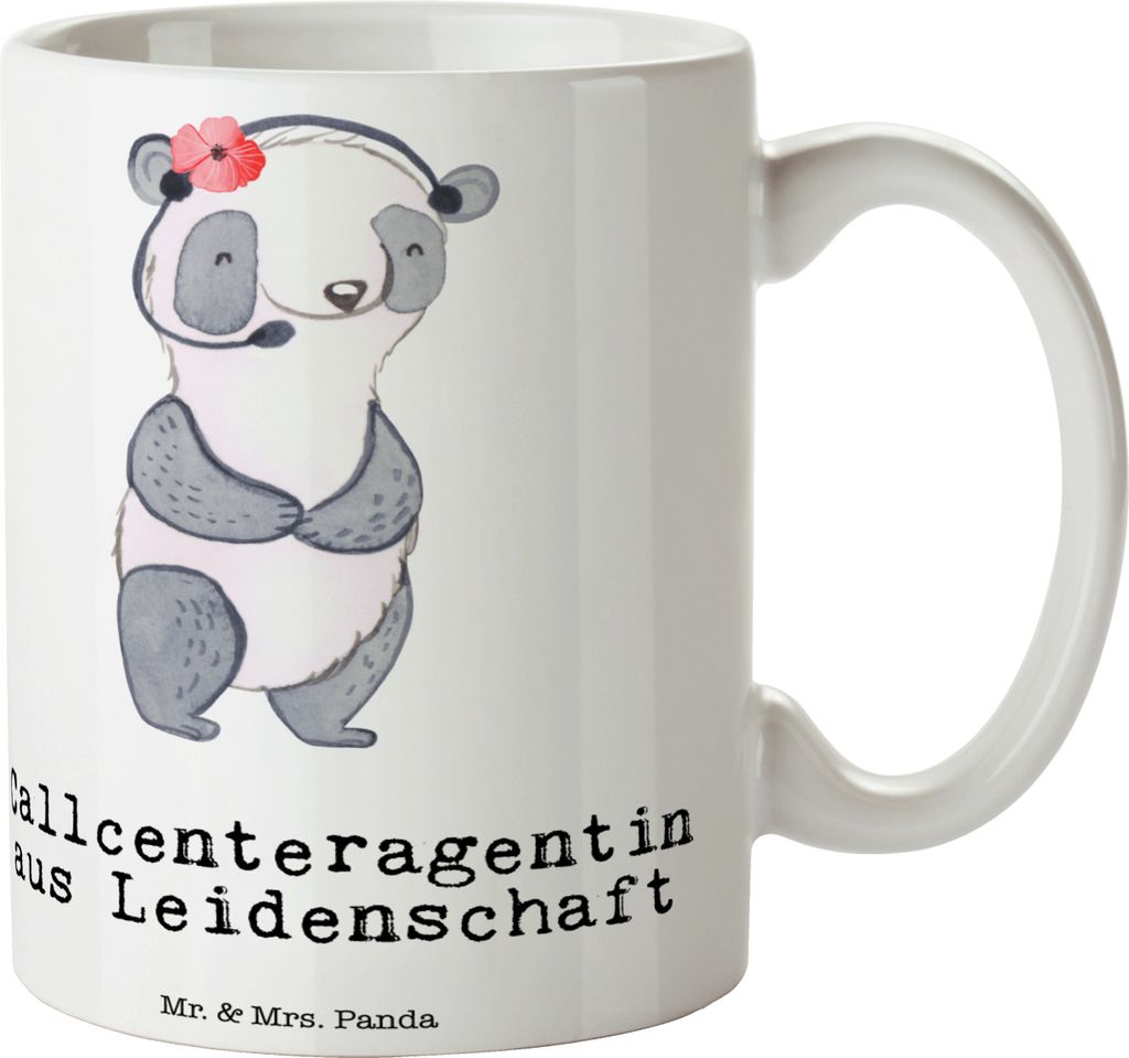 Mr. & Mrs. Panda Kaffeebecher Callcenteragentin Leidenschaft - Weiß - Geschenk, Tasse, Becher, Pott, Teetasse, Keramiktasse, Customer Service, Hen...