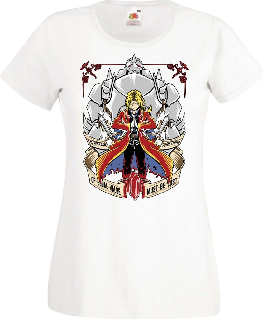 Damen T-Shirt Manga Anime Fullmetal Alchemist Edward Elric Fullmetal Edward, Lady XL / Weiß