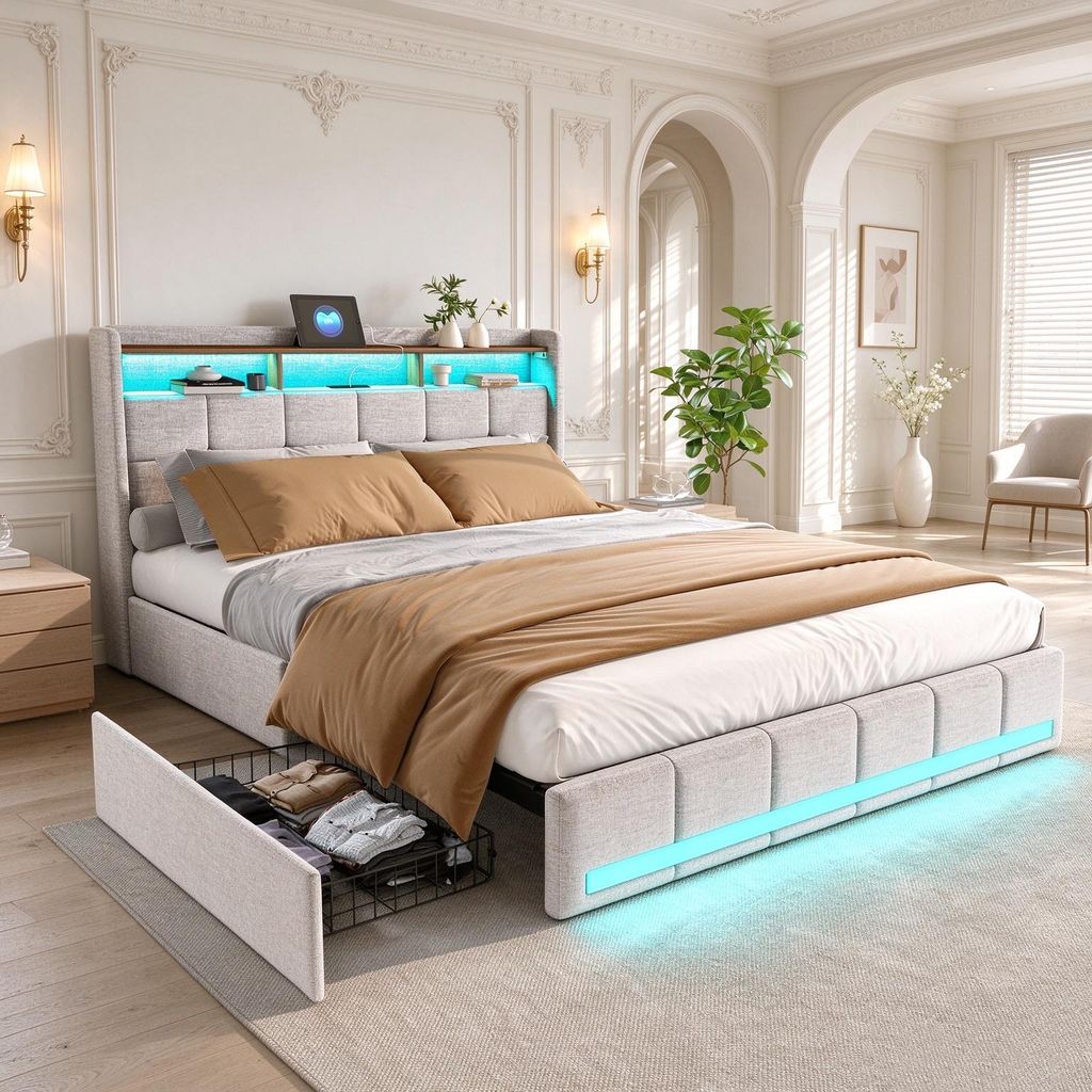 Cama tapizada INONEFT de 180x200 cm con espacio de Imagen del producto 