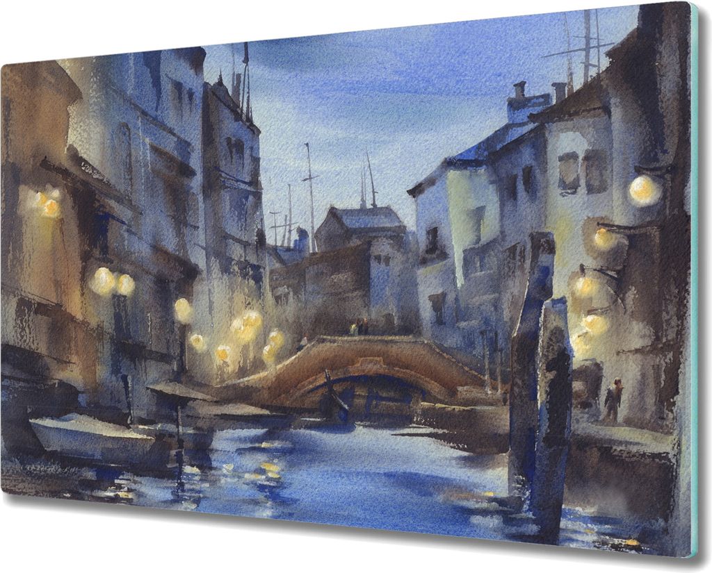 Coloray Hackbrett Kochplattenabdeckung Herdabdeckplatte 80x52 cm Schneidebrett Küchenbrett - Brücke Stadt Flußboote