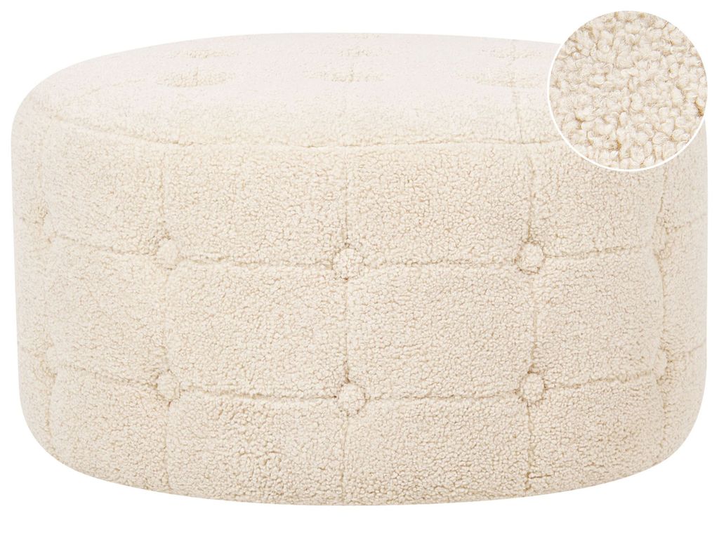 BELIANI Pouf Beige Bouclé 55 cm mit Knopfsteppung Rund Modern Glamourös Sitzhocker Ottoman Fußhocker Schemel für Wohnzimmer Schlafzimmer