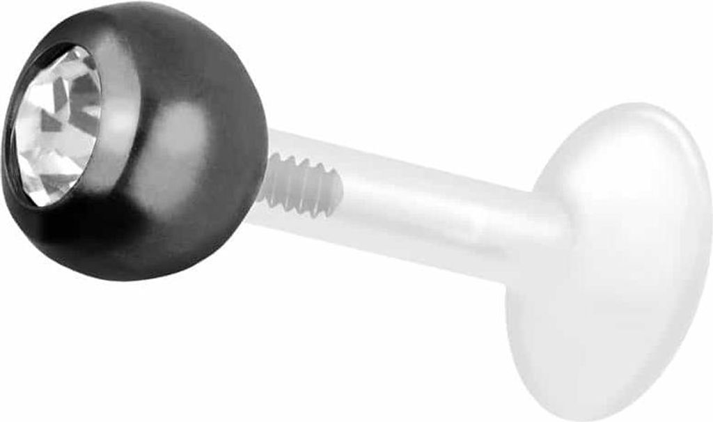Ohrpiercing, Nasenpiercing PTFE Labret mit Innengewinde + Titan-Aufsatz KRISTALL Schwarz Stablänge: 5mm + Stabstärke: 1,2mm + Kugelgröße: 5mm