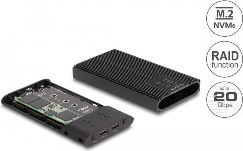 DELOCK Externes Gehäuse USB 20 Gbps 2 x M.2 NVMe PCIe SSD