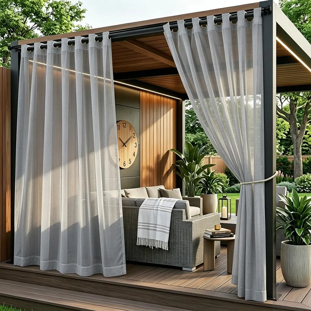 Rideau d'extérieur avec œillets 2 pièces 132x213cm Imperméable - Gris