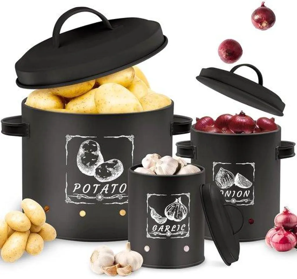 Boîte de stockage à pommes de terre en métal beige et aéré pour cuisine