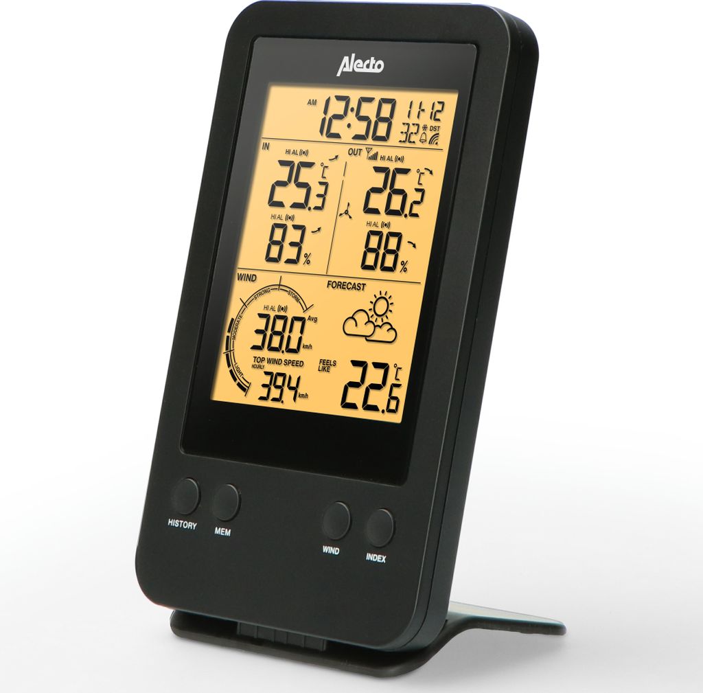 Alecto WS-3400 - Professionelle Wetterstation mit kabellosem Außensensor, schwarz