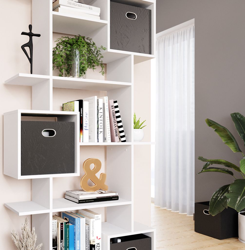 Raumteiler Vicco Cube Weiß 92 x 187.7 cm mit 2 Faltboxen, Model 37009