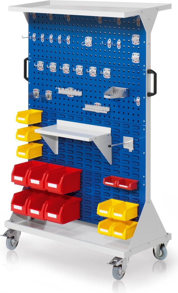 Kappes RasterMobil mobiler Arbeitsplatzschrank Größe #4 1580x1000x500mm 4x Lochplatte 4x Schlitzplatte 54-teilig mit Auflageboden enzianblau
