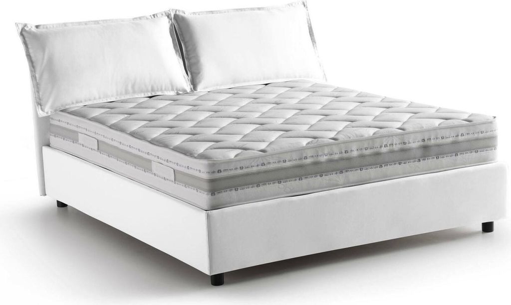 Doppelbett Silvia, Containerbett mit Stoffbespannung, 100% Italy, Frontöffnung, inklusive Matratze 140x190 cm, Weiß