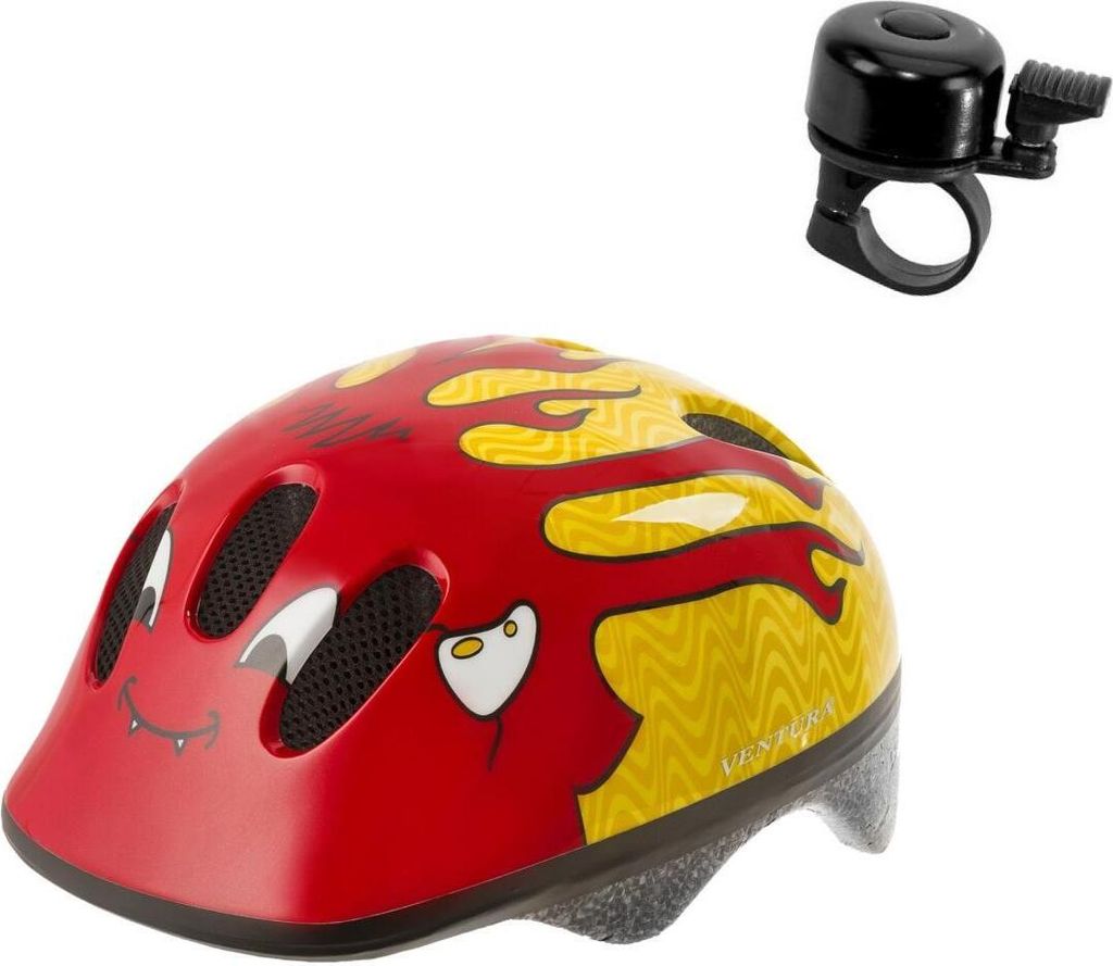 Ventura Kinderhelm Gr. S Teufelchen, rot/gelb inkl. 1 x Fahrradklingel