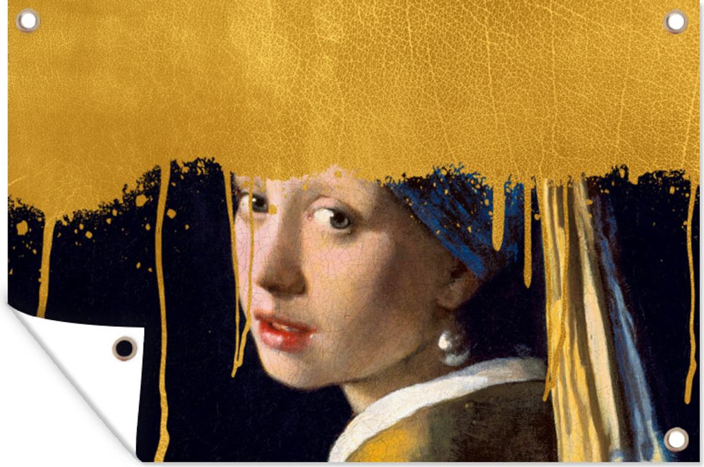 MuchoWow 60x40 cm Outdoor-Poster Gartendeko Sichtschutz Garten Poster für den Garten Mädchen mit einem Perlenohrring - Gold - Vermeer