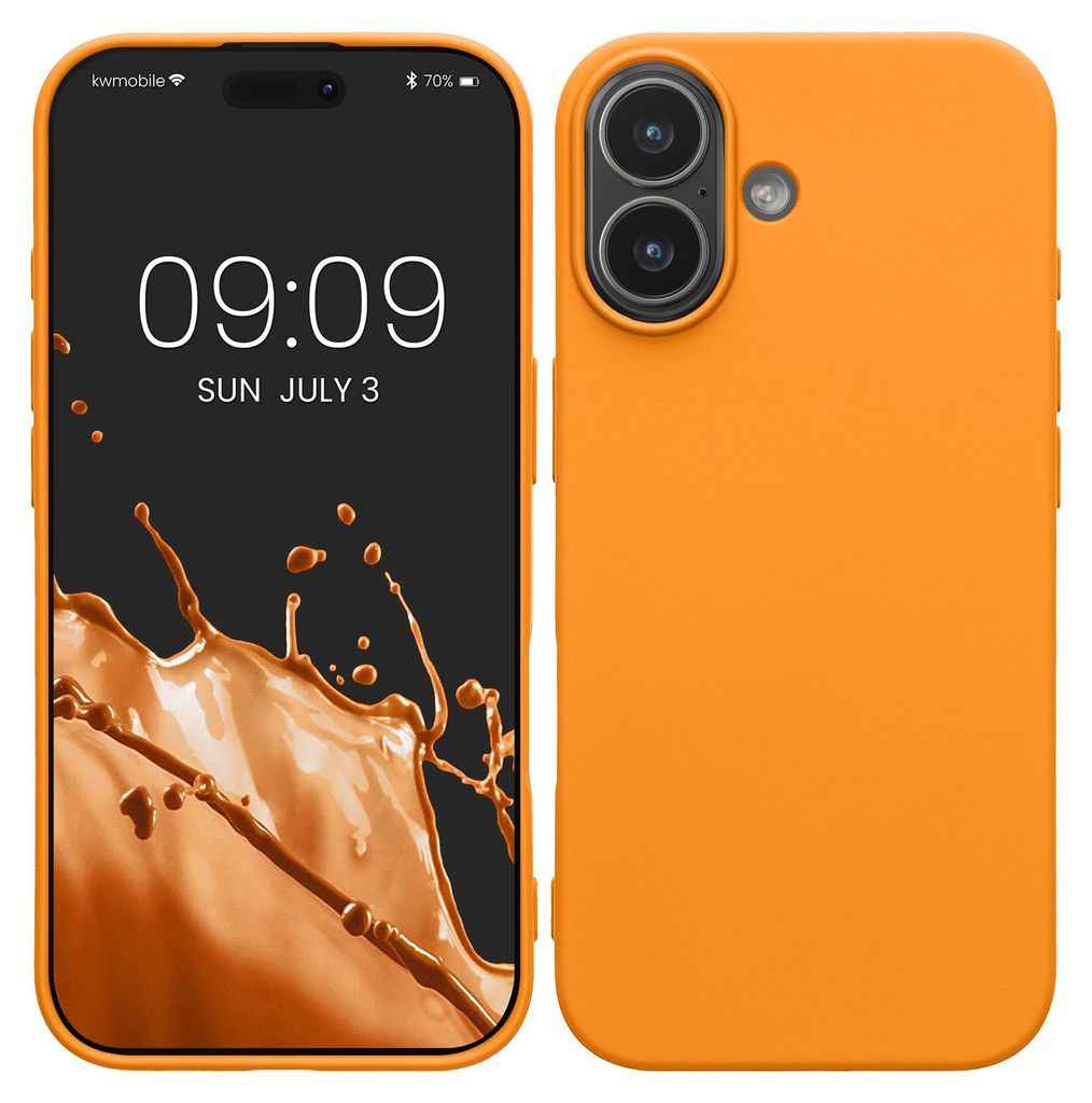 kwmobile Hülle kompatibel mit Apple iPhone 17 Hülle - gummierte TPU Silikon Handyhülle - Schutzhülle für kabelloses Laden - Case in Fruity Orange
