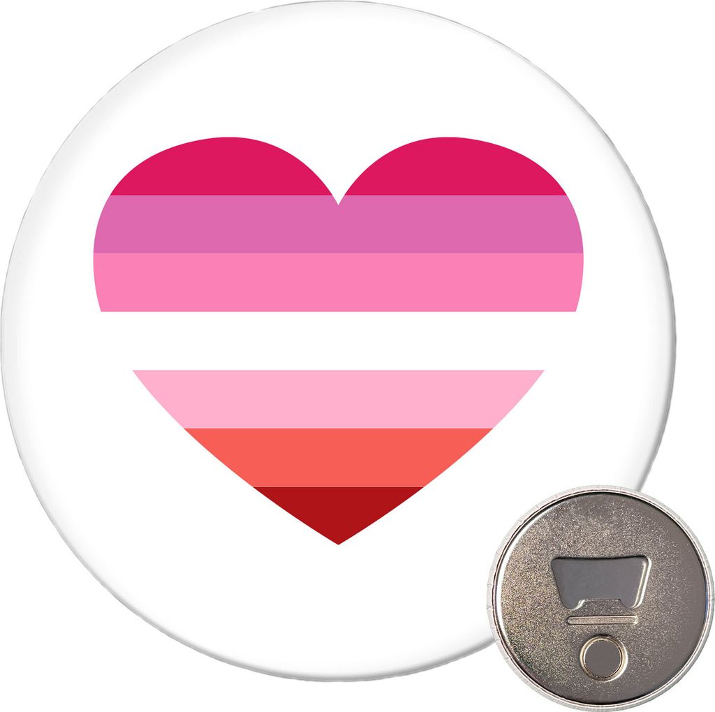 Huuraa Magnet Lesbische Pride Flagge LGBTQ Herz 59mm Kühlschrankmagnet rund Flaschenöffner Geschenkidee