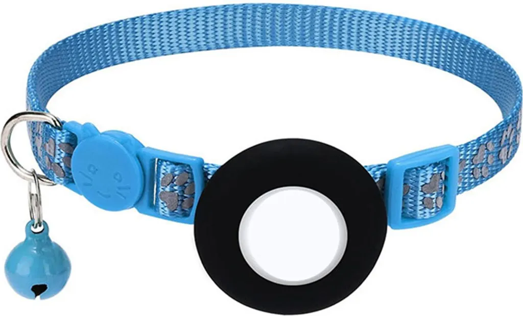 Collare Gatto Blu Elegante Riflettente con Tasca GPS Sicura