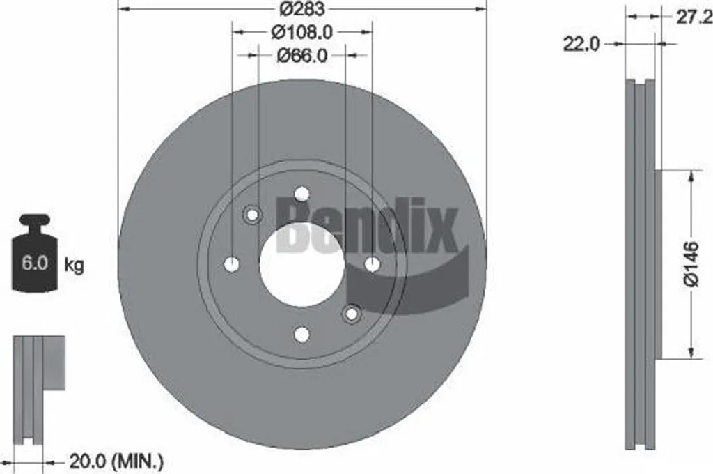 Disque de frein plein pour Xsara et Xantia - Qualité OE Bendix BDS1430