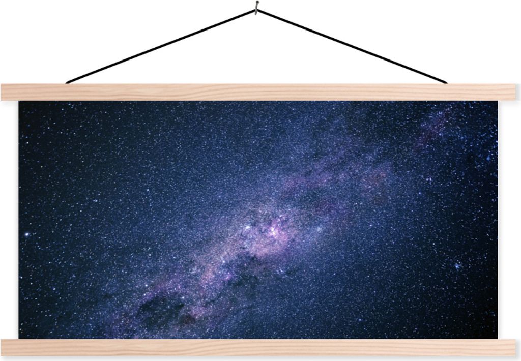 MuchoWow Textilposter Galaxie - Sterne - Weltraum - Jungen - Mädchen - Kinder 120x60 cm mit holzfarbenen Rahmen - Klemmleiste