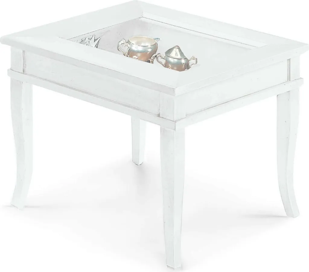 Tavolino Vetrinetta Bianco 60x60 Milani Home in Legno Massiccio