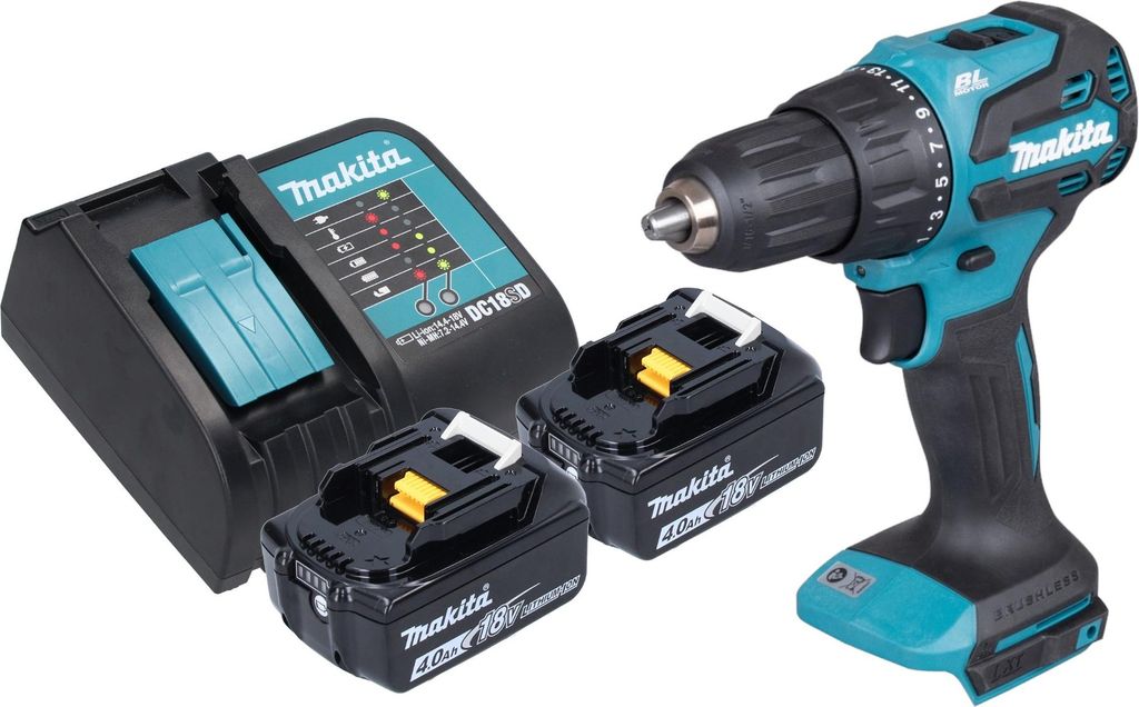 Makita DHP 490 SM Akku Schlagbohrschrauber 18 V 65 Nm Brushless + 2x Akku 4,0 Ah + Ladegerät