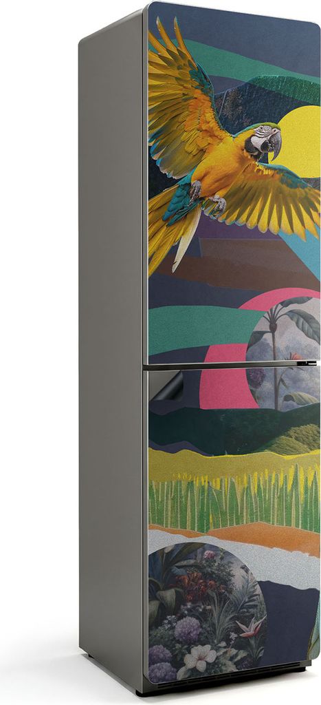 Ausgeschnittene Papageiencollage – Magnetische Kühlschrank Abdeckung – Dekorfolie magnetisch Küche – Kühlschrank Magnet Deko – selbstkle...